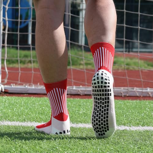 Kids Soccer Grip Socks - Anti-Slip Performance Socks, Red, 4-Pack