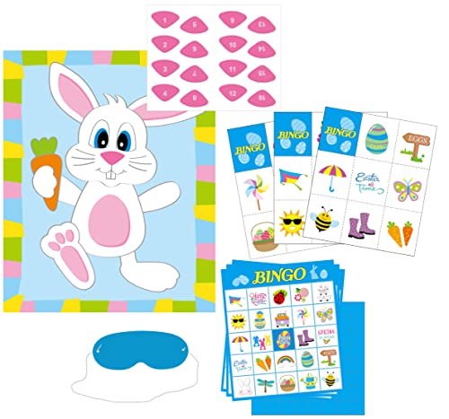 Easter Bingo and Pin the Nose on the Bunny Game Set for 32 Players