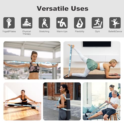 Durable Non-Elastic Stretch Strap for Yoga & Therapy - Blue & Silver