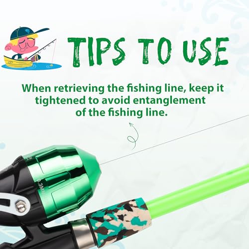 Kids Fishing Pole Set with Reel - Blue & Green Beginner Kit for Boys & Girls 3-12