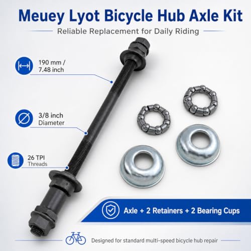 Bicycle Hub Axle Kit 190mm 3/8” Black Conical Nuts & Washers (1 Set) - Meuey Lyot