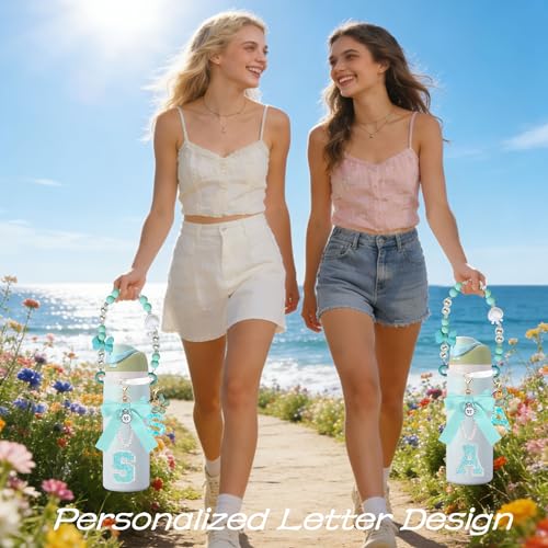 Water Bottle Accessory Bundle - Handle Strap with Charms - Cyan