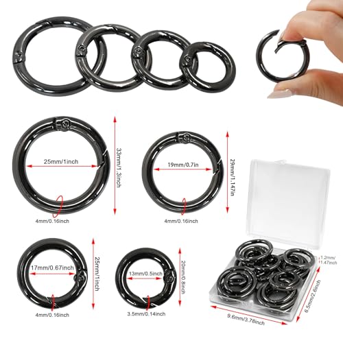 24 PCS Key Ring Set - Gold Spring O Rings in 4 Sizes - Black Gun