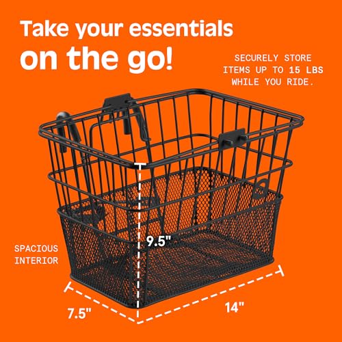Detachable Front Bike Basket - Steel Half-Mesh, Black
