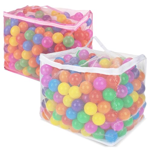 Mesh Ball Pit Ball Storage Bags - 2 Pack Organizer with Zipper