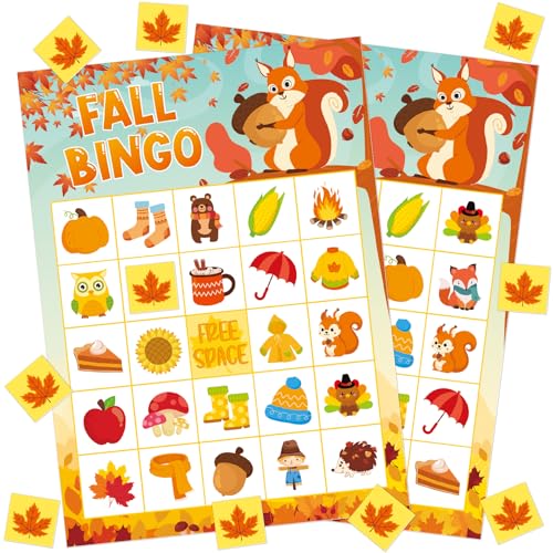 Fall Bingo Game Cards - 24 Players Autumn Party Activity