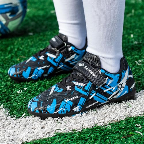 Disrateblu Kids Soccer Shoes Boys Football Cleats, 5 Big Kid, Black