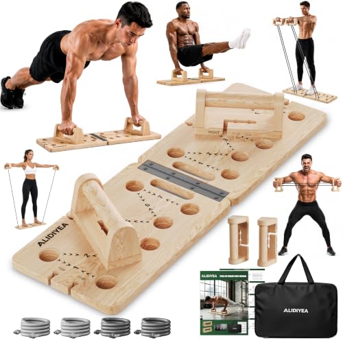 Adjustable Wooden Push Up Board with Resistance Bands - 350lbs Capacity