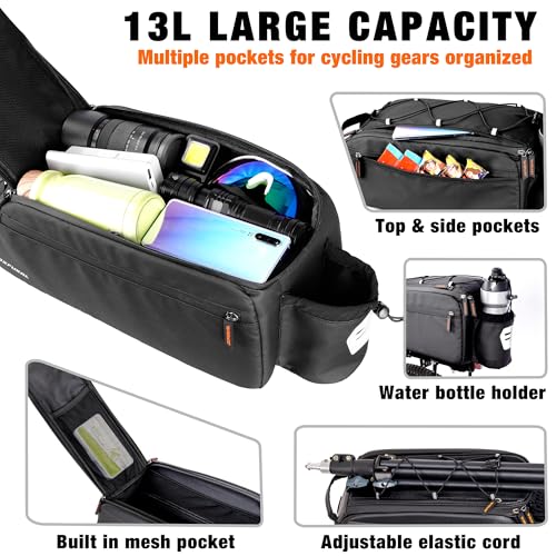 13L Waterproof Bike Rack Bag - Rigid Support Panels & Reflective Design
