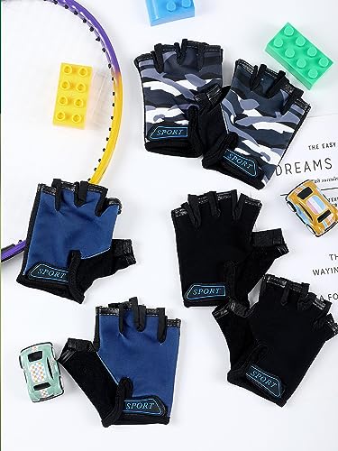 Kids Half Finger Bike Gloves - 3 Pairs for Ages 8-12