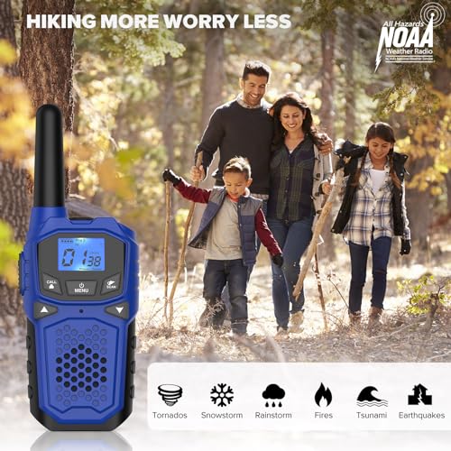 WokTok Long Range 3-Pack Two-Way Radio Walkie Talkies for Camping Hiking, SOS, NOAA Weather Alert, Rechargeable Batteries, Red-Blue-Purple
