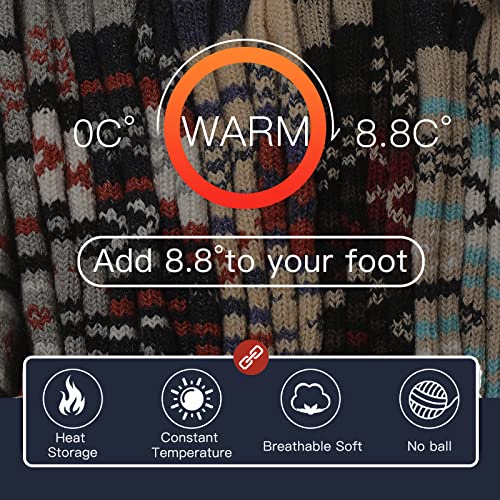 Heatuff Mens Warm Wool Socks 5 Pairs Multicolor Thermal Crew Pattern Socks Winter