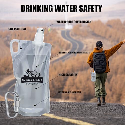 Weesdsio 33oz 2-Pack Collapsible Water Bottles with Mountaineering Buckles - BPA-Free, Foldable for Hiking Camping Running Cycling