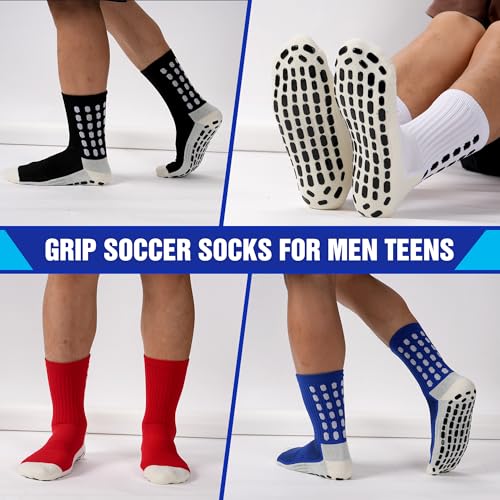 Men's Soccer Socks with Grip Pads - 4 Pairs, Black - One Size