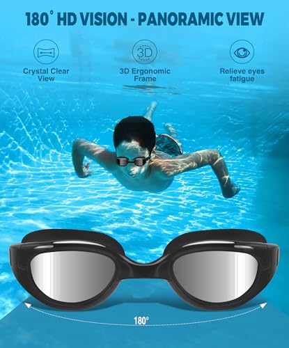 Polarized Kids Swim Goggles for Ages 6-11 - Anti-Fog - Black Frame/Silver