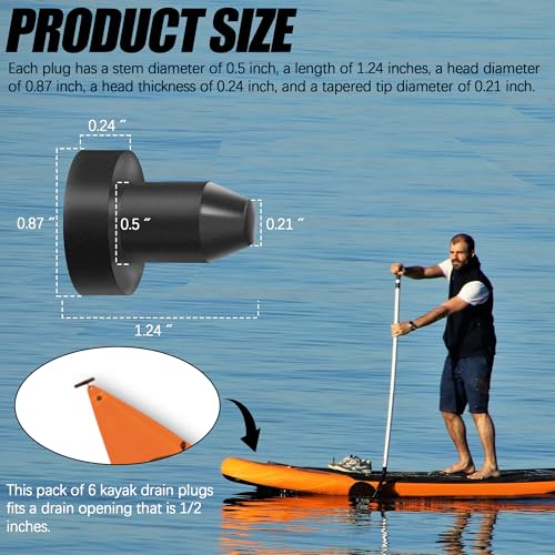 1/2 Inch Kayak Drain Plug - Neoprene Rubber Scupper Plug (Pack of 6)