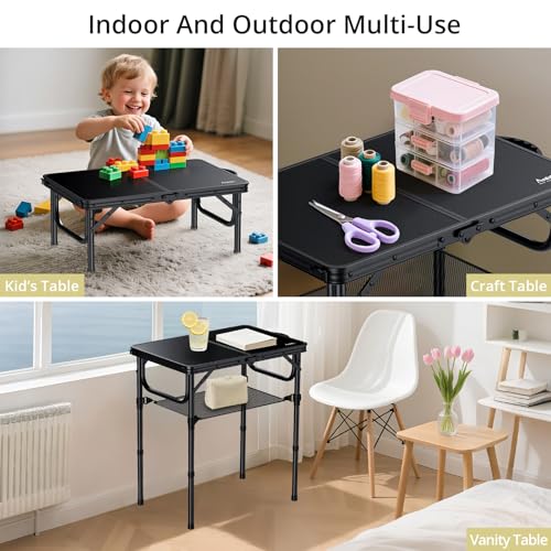 Anbte 2ft Folding Camping Table - Black, 24 x 16 in, 3 Adjustable Heights