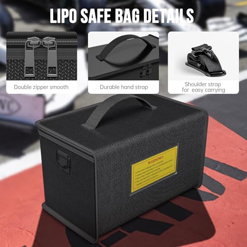 Lipo Battery Safe Bag Fireproof Explosionproof Bags Large Capacity Adjustable Lipo Bag (10.6 * 6.7 * 6.7 in)