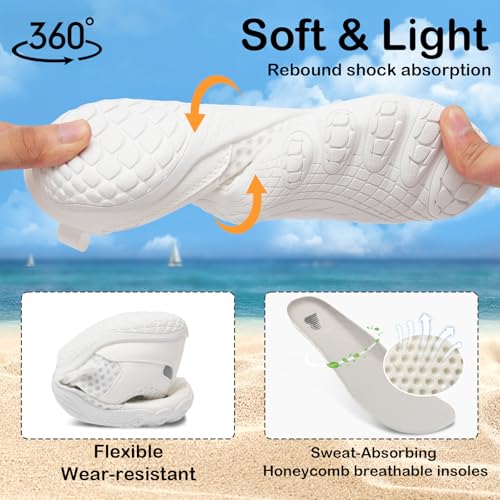 BARERUN Water Shoes Women Men 7.5 Women/6 Men White Quick-Dry Wide Toe Athletic