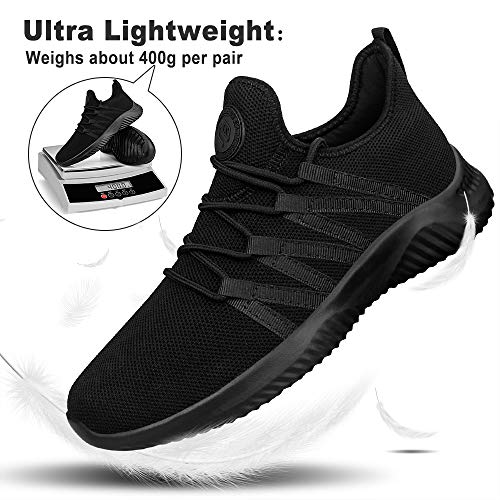 Feethit Men's Slip-On Running Shoes - Black, Size 10.5, Fashion Sneakers for Walking