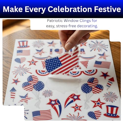 200-Piece Patriotic Static Cling Window Decorations - 4th of July Decor