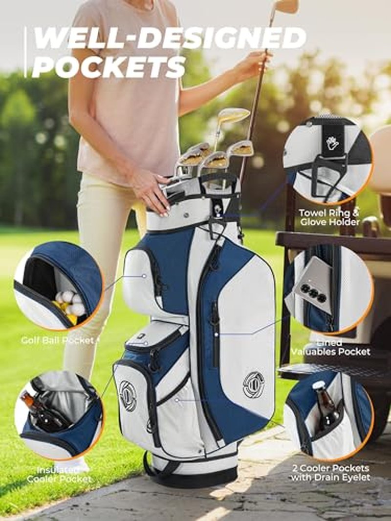 Shopsource Golf Cart Bag, 15 Way Top Lightweight Golf Bag, Golf Club Cart Bags for Men Women with Full-Length Dividers, Dedicated Putter Well, Rain Cover