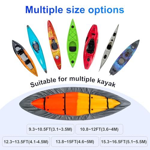 420D Waterproof Kayak Cover with UV Protection for Outdoor Storage - Fits 11.8-13ft Canoes & Fishing Boats