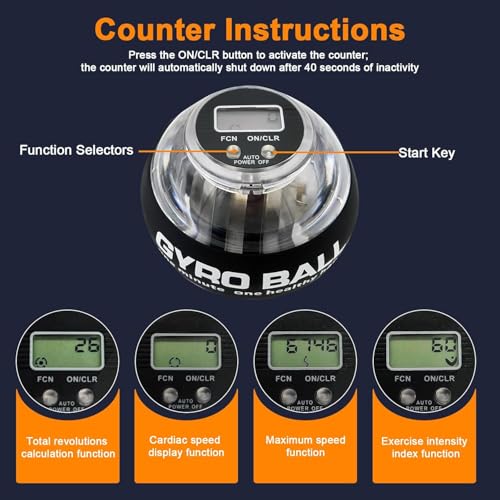 Wrist Power Gyro Ball with Counter - Black Torque Ball Exerciser