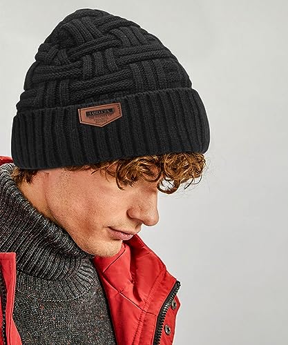 Loritta Men's Thick Warm Slouchy Beanie Skull Cap 2-Pack, One Size, Black & Gray
