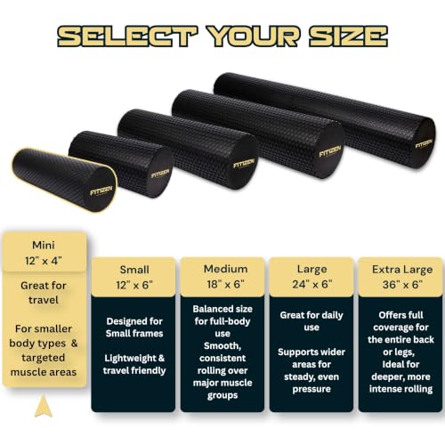 Foam Roller for Muscle Massage - Mini 12 x 4 Inch - Black
