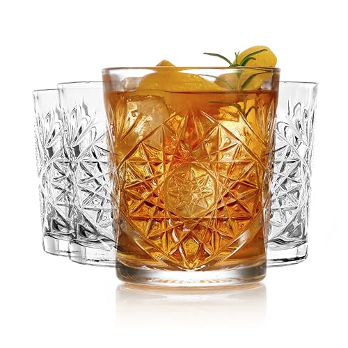 Libbey Hobstar Clear Cut Glass Drinking Glasses Set of 4 - Vintage Style, 12 oz