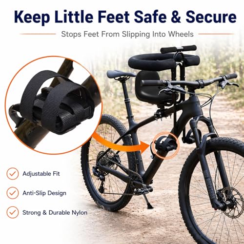 Front Mounted Child Bike Seat - Interactive Toddler Carrier with Guardrail, Adjustable Footrests, Black