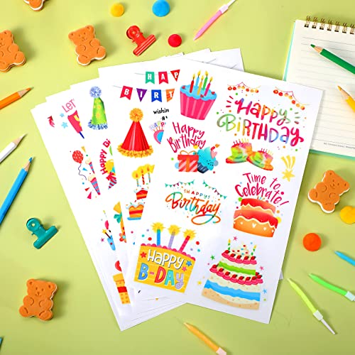 Happy Birthday Stickers - 6 Sheets with Colorful Designs