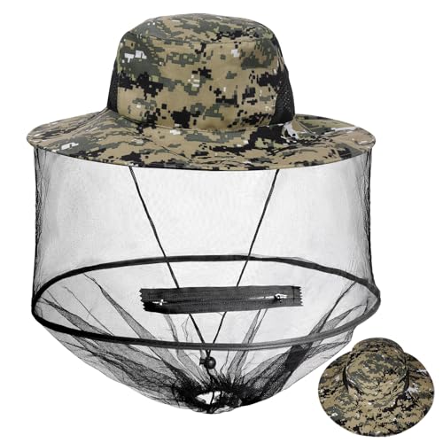 Sucrain Camouflage Mosquito Head Net Hat Sun Hat with Hidden Mesh for Outdoor Gardening & Beekeeping