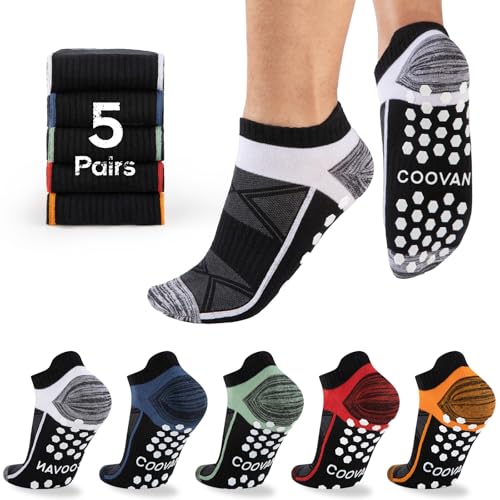 COOVAN Mens Grip Socks Non Slip Ankle Socks 5 Pairs Small-Medium Multicolor