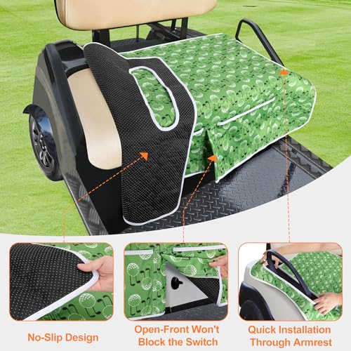 Golf Cart Seat Covers with 4 Front Pockets & Nonskid Bottom - Green Golf Ball