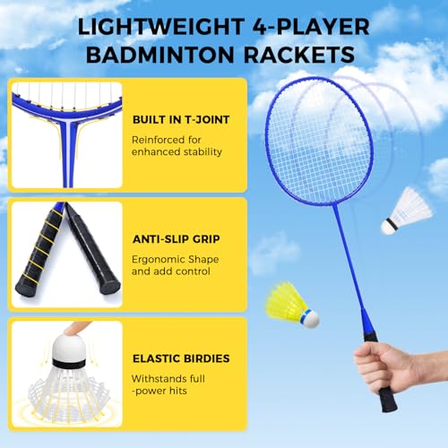 Outdoor Badminton Net Set with Anti-Sag Winch System - Yellow