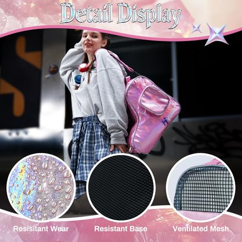 Hytiland Dazzling Pink Holographic Skate Bag for Inline & Ice Skates - Spacious & Water-Resistant