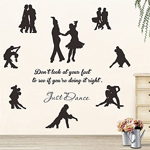 Latin Ballroom Dancers Wall Decal - Removable PVC Sticker with Inspirational Quote - Elegant Dance Wall Art for Studio, Home, or Classroom Decor - Easy to Apply JWH164 (Black)