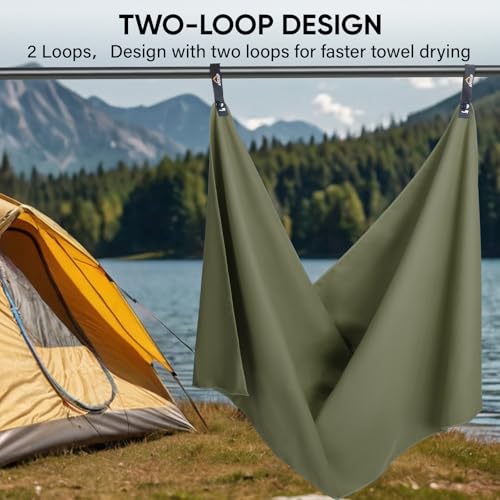 Microfiber Travel Towel - Ultra Absorbent Quick Dry - 24"×12" Army Green