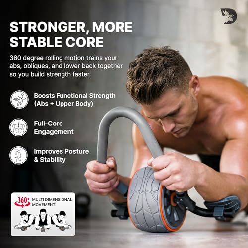 Ab Roller Wheel with Elbow Support & Knee Pads - Grey