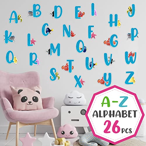 Findng Nmo Alphabet Wall Stickers A to Z ? Educational Ocean Theme Vinyl Wall Decals for Room, or Classroom ? Removable & Reusable Findng Nmo ABC Letters Wall Decor for Toddlers