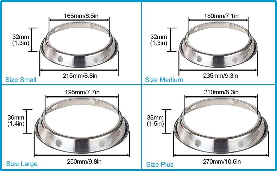 IEUYO Universal Wok Ring Stand - Sturdy Stainless Steel Support for Woks, Fits Most Home Kitchens & Restaurants,4 Sizes 4-Pack