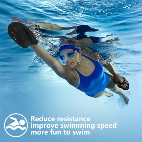 Swimming Hand Paddles for Adults & Juniors - Black, Strength Training