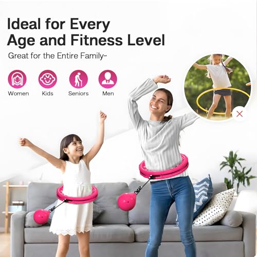 Weighted Hula Fitness Hoop for Weight Loss - 28 Detachable Knots, Red Pink