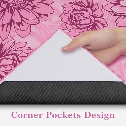 Jooeer Pink Yoga Towel with Corner Pockets 74 x 26 inch for Hot Yoga & Pilates