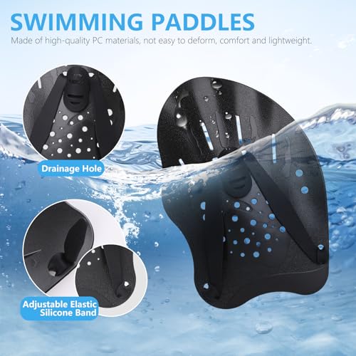 Swimming Hand Paddles for Adults & Juniors - Black, Strength Training