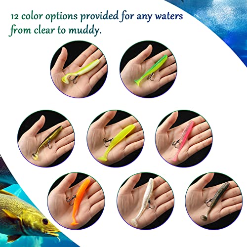 24 Pcs Soft Plastic Fishing Lures - Paddle Tail Swimbaits for Bass & Trout