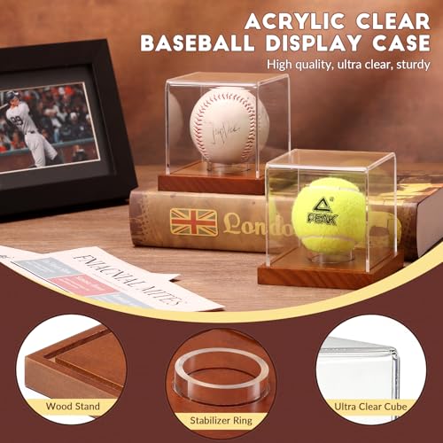 Baseball Display Case with Wooden Base - Clear Acrylic Holder