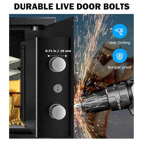 Small Mini Fire Safe Box for Home, 0.3 Cubic Feet Medication Lock Box, Security Money Safes with Digital Keypad, Spare Keys, Dorm Room Safe for Money, Jewelry, ID Documents